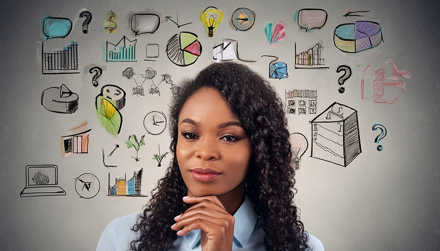 Young businesswoman with questions Young businesswoman with questions